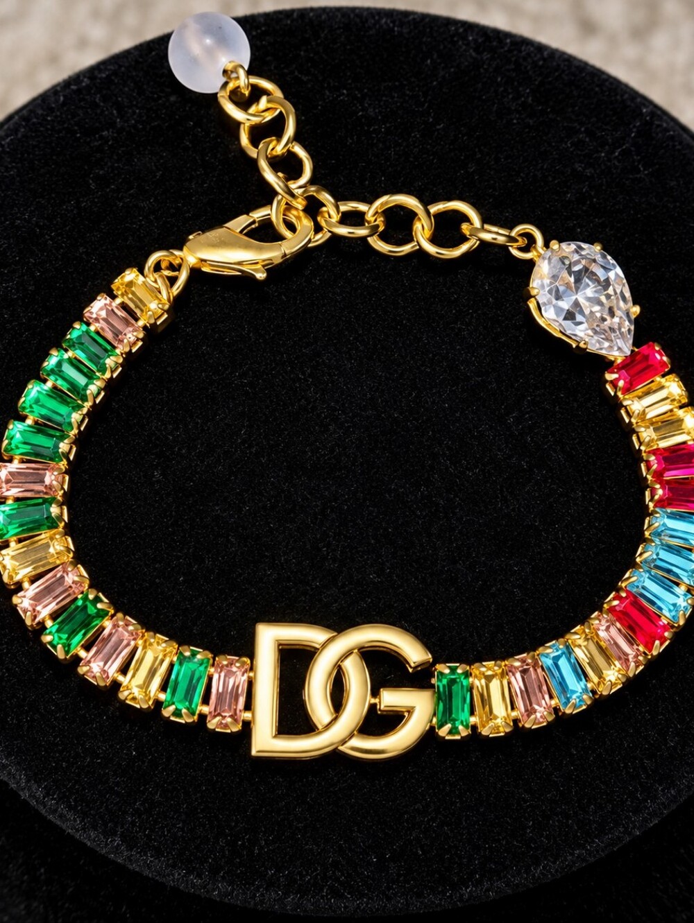 Gold-Tone Multicolored Crystal Bracelet with Logo Accent
